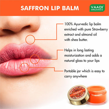 VAADI HERBALS Tinted Saffron Lip Balm with Strawberry Extract, Almond Oil & Shea Butter, SPF30 for Dry, Chapped & Sun Damaged Lips (10 gms)